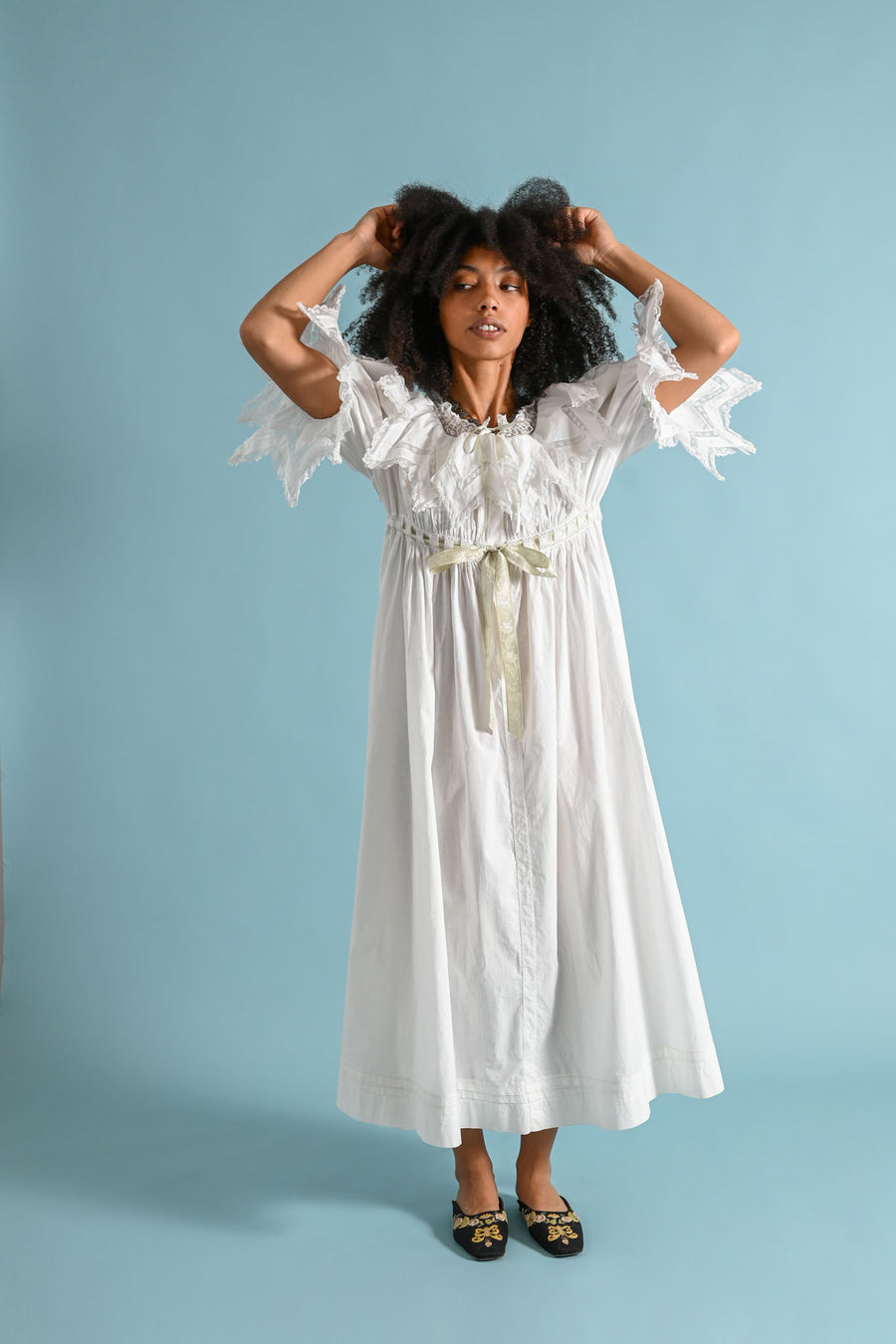 1900s Sawtooth Lace Empire Dressing Gown [xs/sm/med]