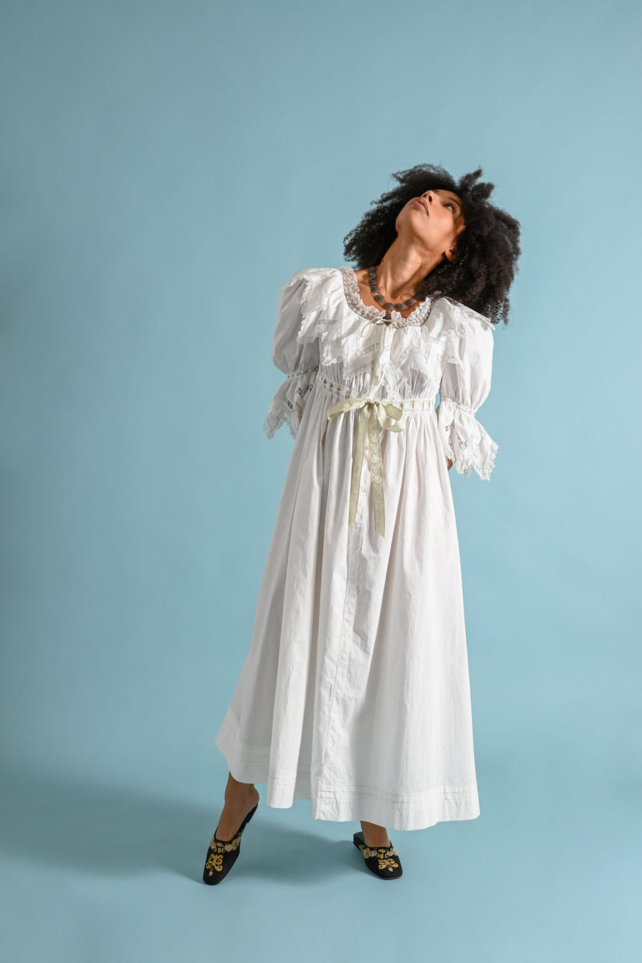 1900s Sawtooth Lace Empire Dressing Gown [xs/sm/med]