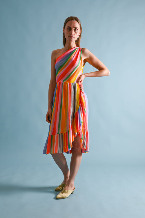 1970s Jean-Louis Scherrer Handpainted Silk Chiffon Dress + Scarf [xs/sm]