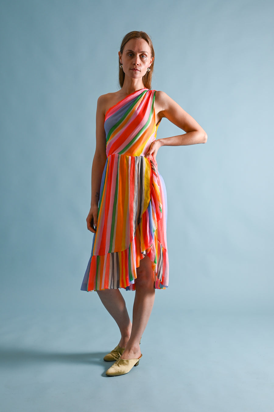 1970s Jean-Louis Scherrer Handpainted Silk Chiffon Dress + Scarf [xs/sm]