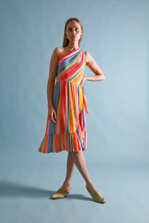 1970s Jean-Louis Scherrer Handpainted Silk Chiffon Dress + Scarf [xs/sm]