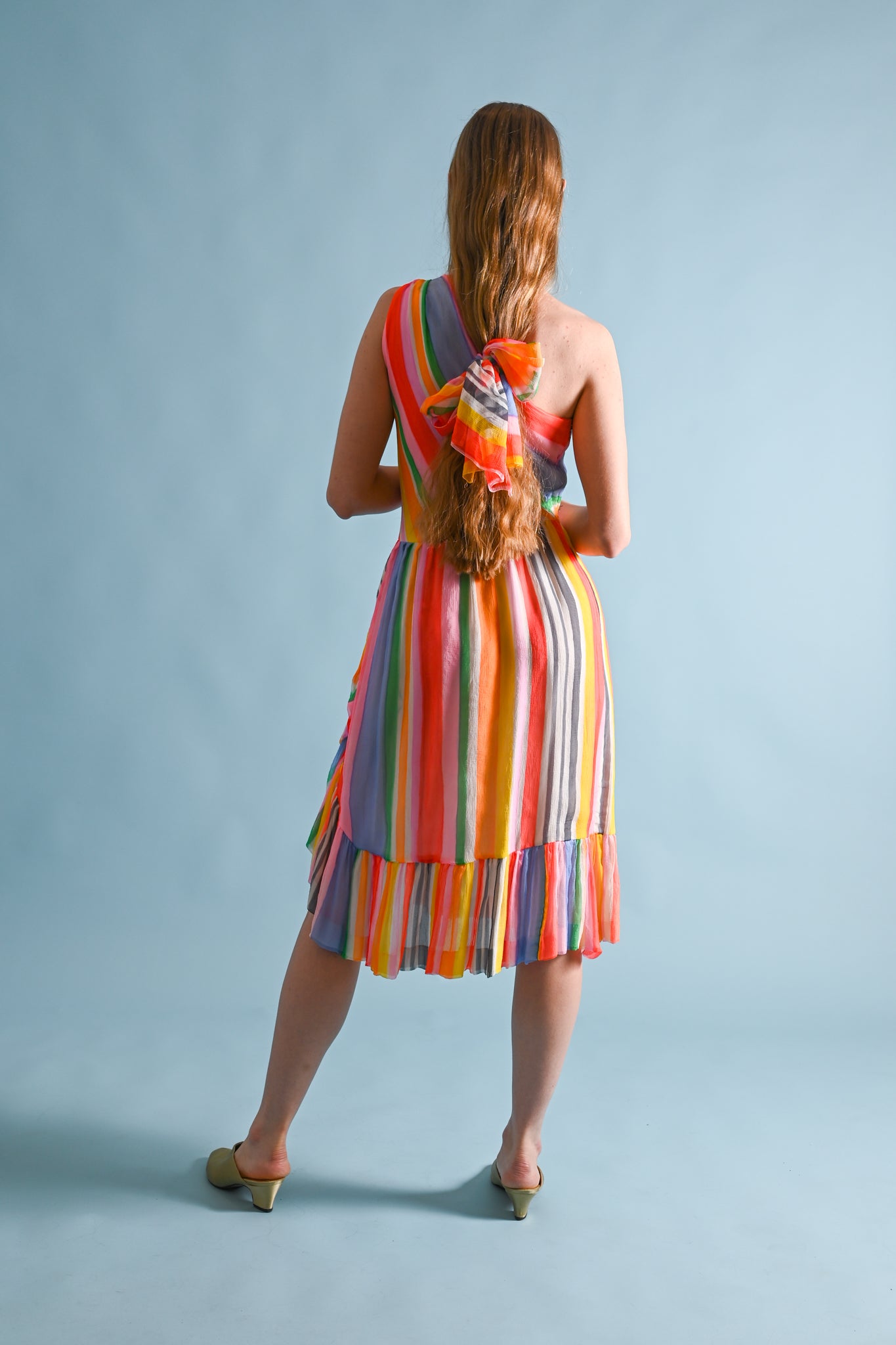 1970s Jean-Louis Scherrer Handpainted Silk Chiffon Dress + Scarf [xs/sm]