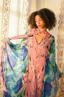 1970s Hypnotic Floral Silk Caftan [OS]