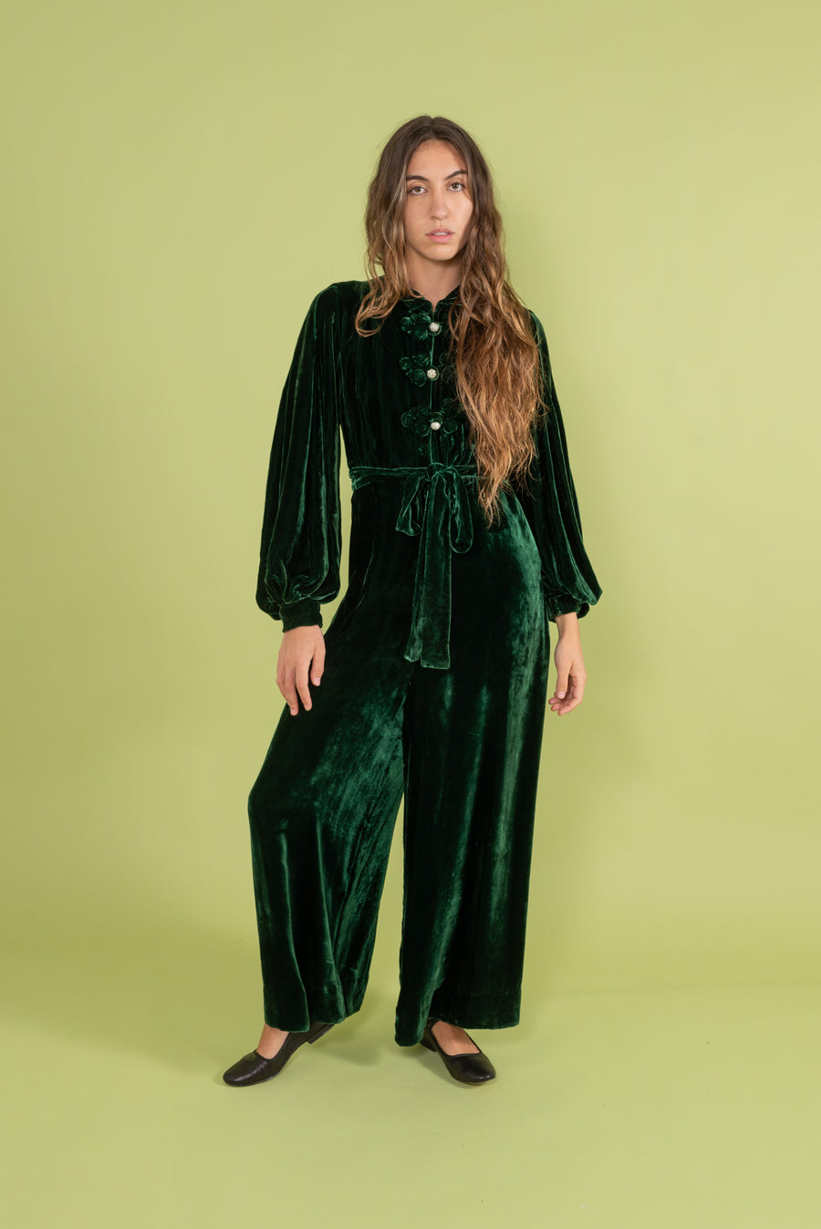1930s Green Silk Velvet Jumpsuit [sm/med]