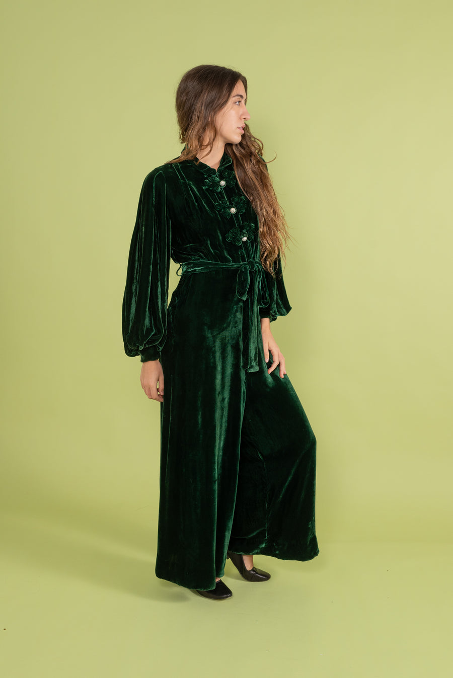 1930s Green Silk Velvet Jumpsuit [sm/med]