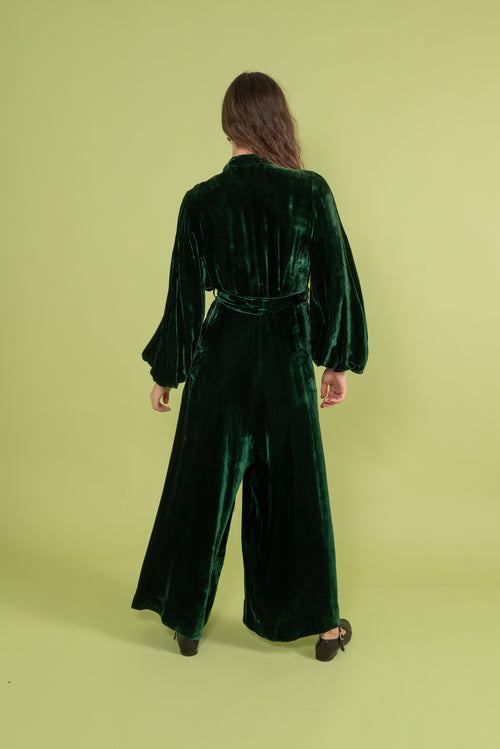 1930s Green Silk Velvet Jumpsuit [sm/med]