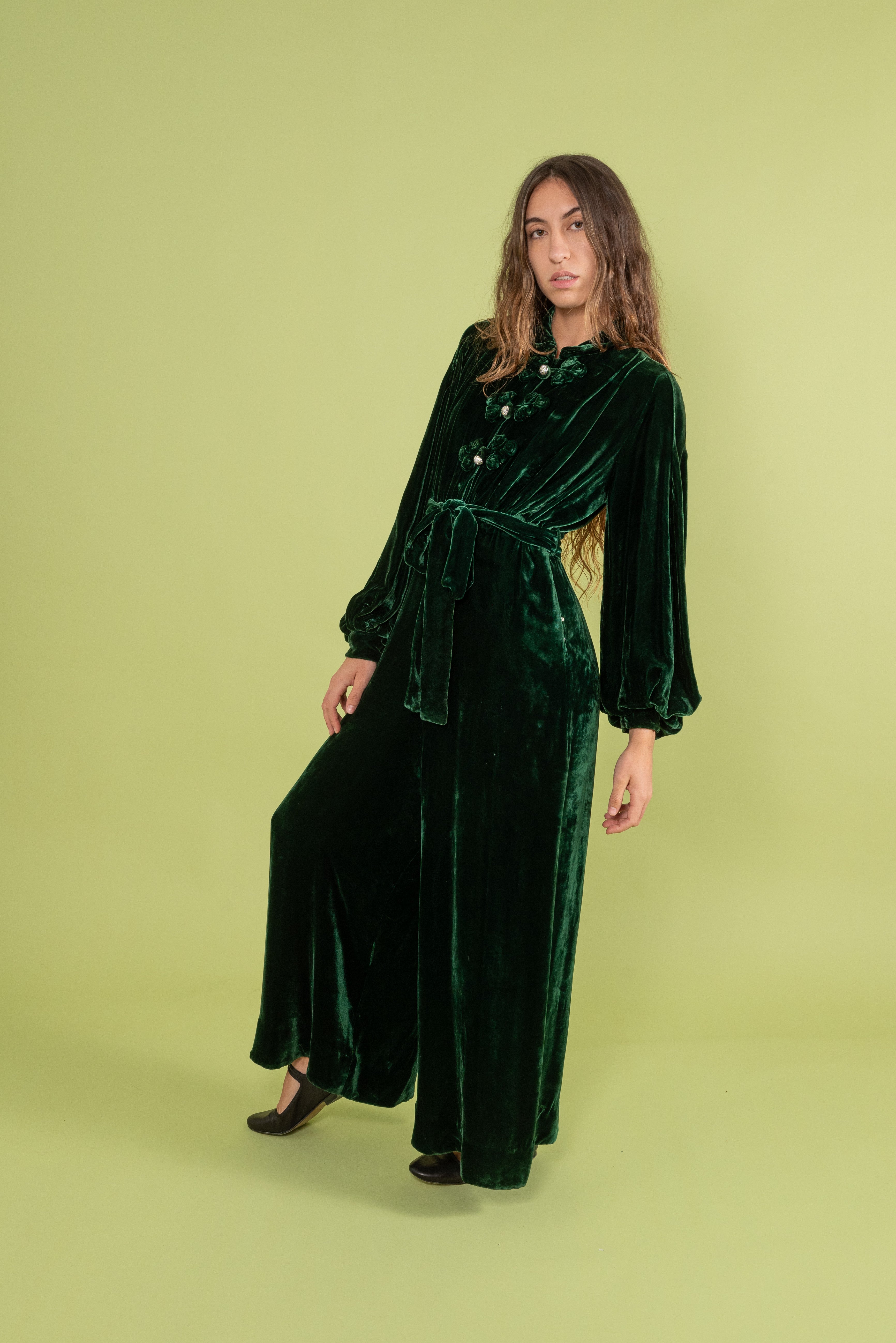 1930s Green Silk Velvet Jumpsuit [sm/med]