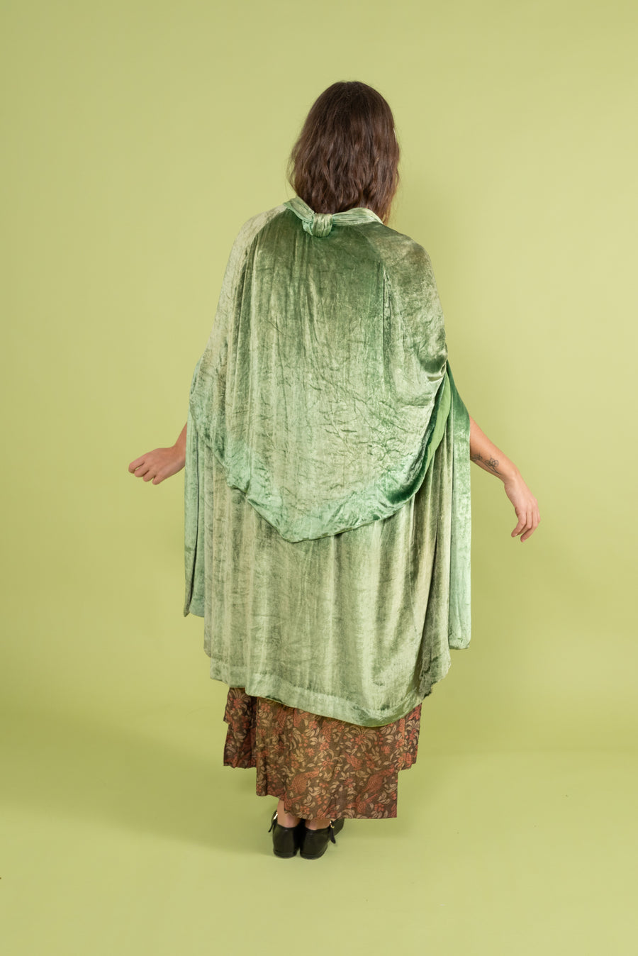 1920s Sage Panné Velvet Lamé Cape [os]