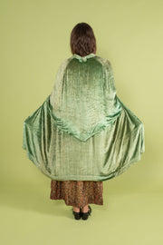 1920s Sage Panné Velvet Lamé Cape [os]