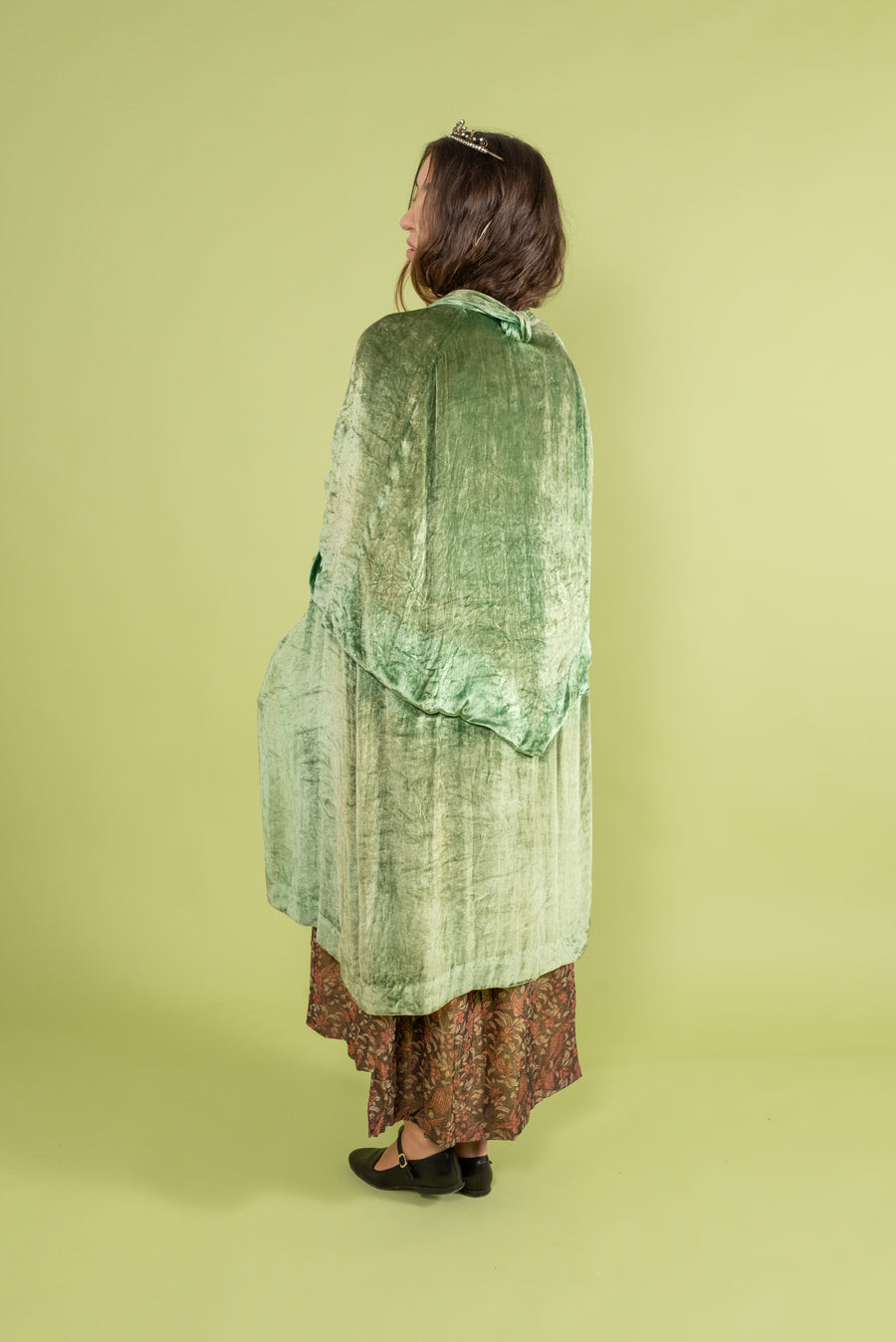 1920s Sage Panné Velvet Lamé Cape [os]