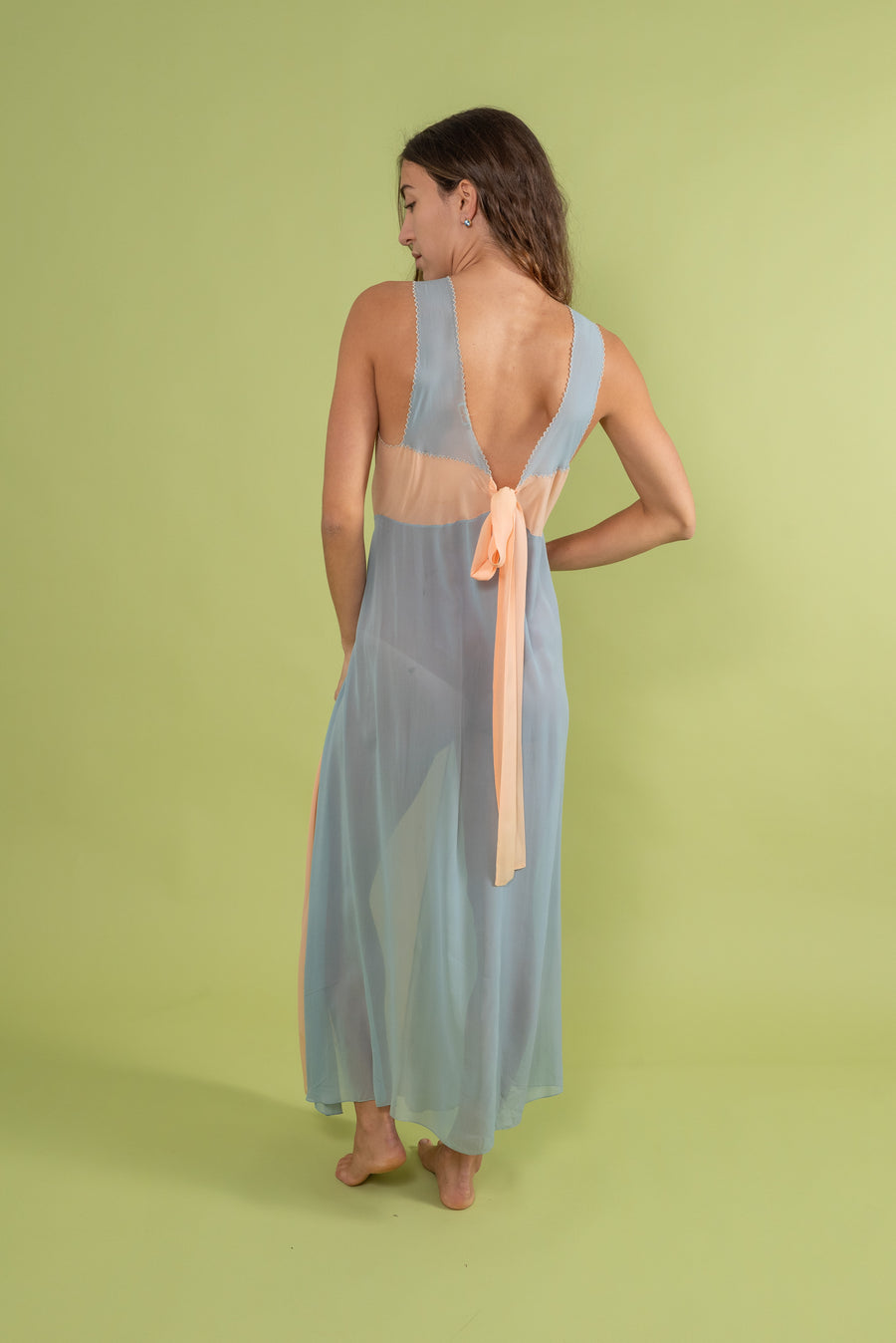 1930s Pastel Colorblock Silk Chiffon Slip [med/lrg]