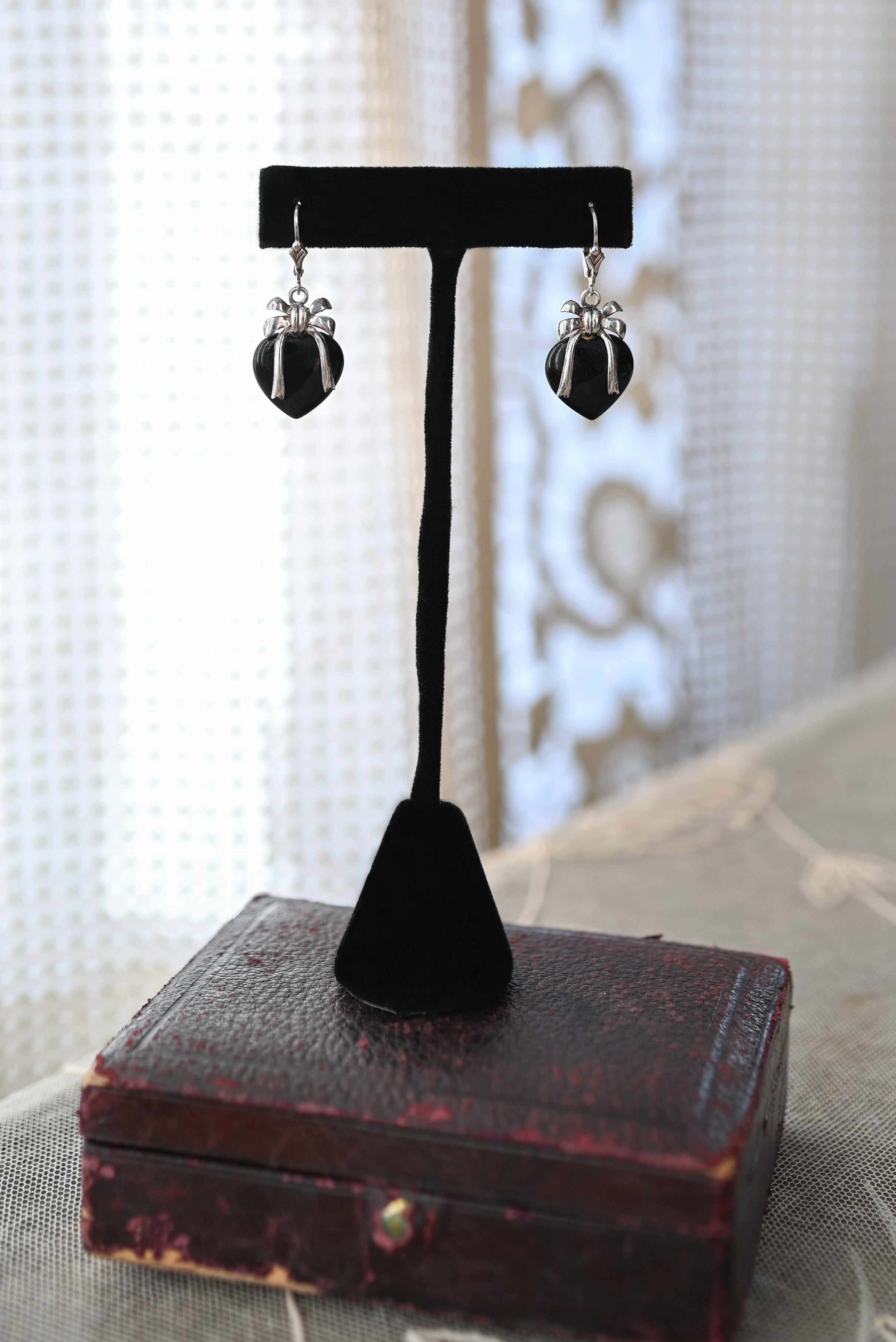 1930s Sterling Heart Bow Earrings