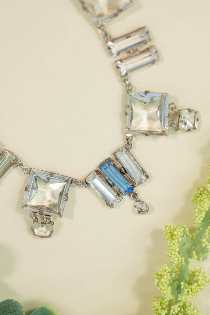 Sterling Silver Art Deco Blue Paste Necklace
