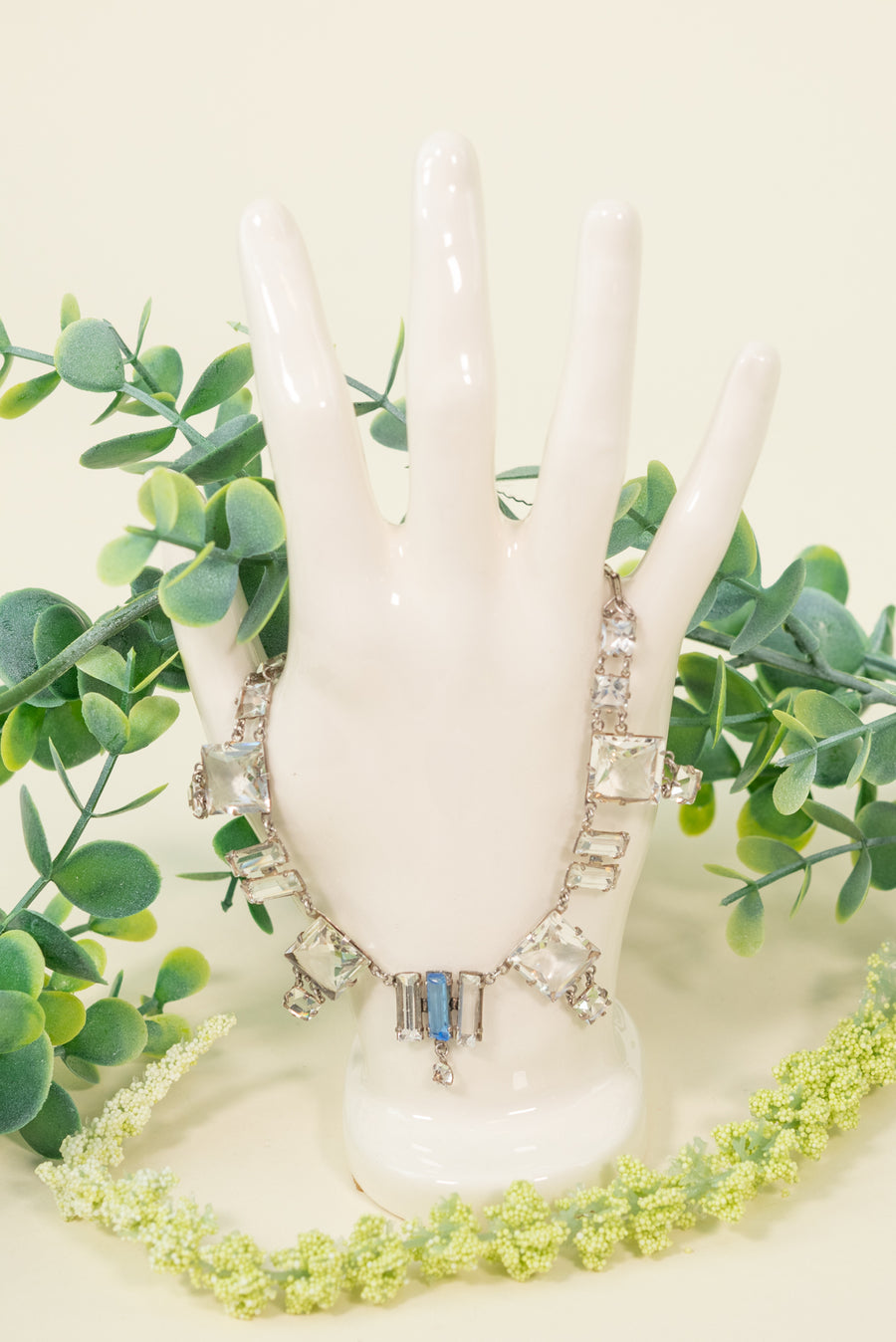 Sterling Silver Art Deco Blue Paste Necklace