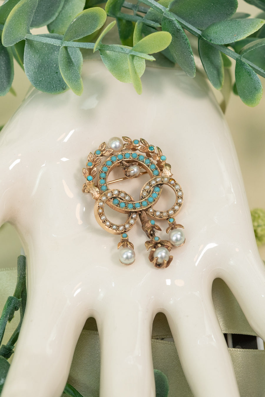 Victorian 14k Pearl and Turquoise Convertible Pendant