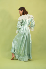 1900s English Seafoam Silk Watteau Dressing Gown [xs/sm/med]