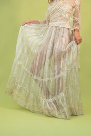1900s Seafoam Striped Silk Trained Skirt [xs/sm]