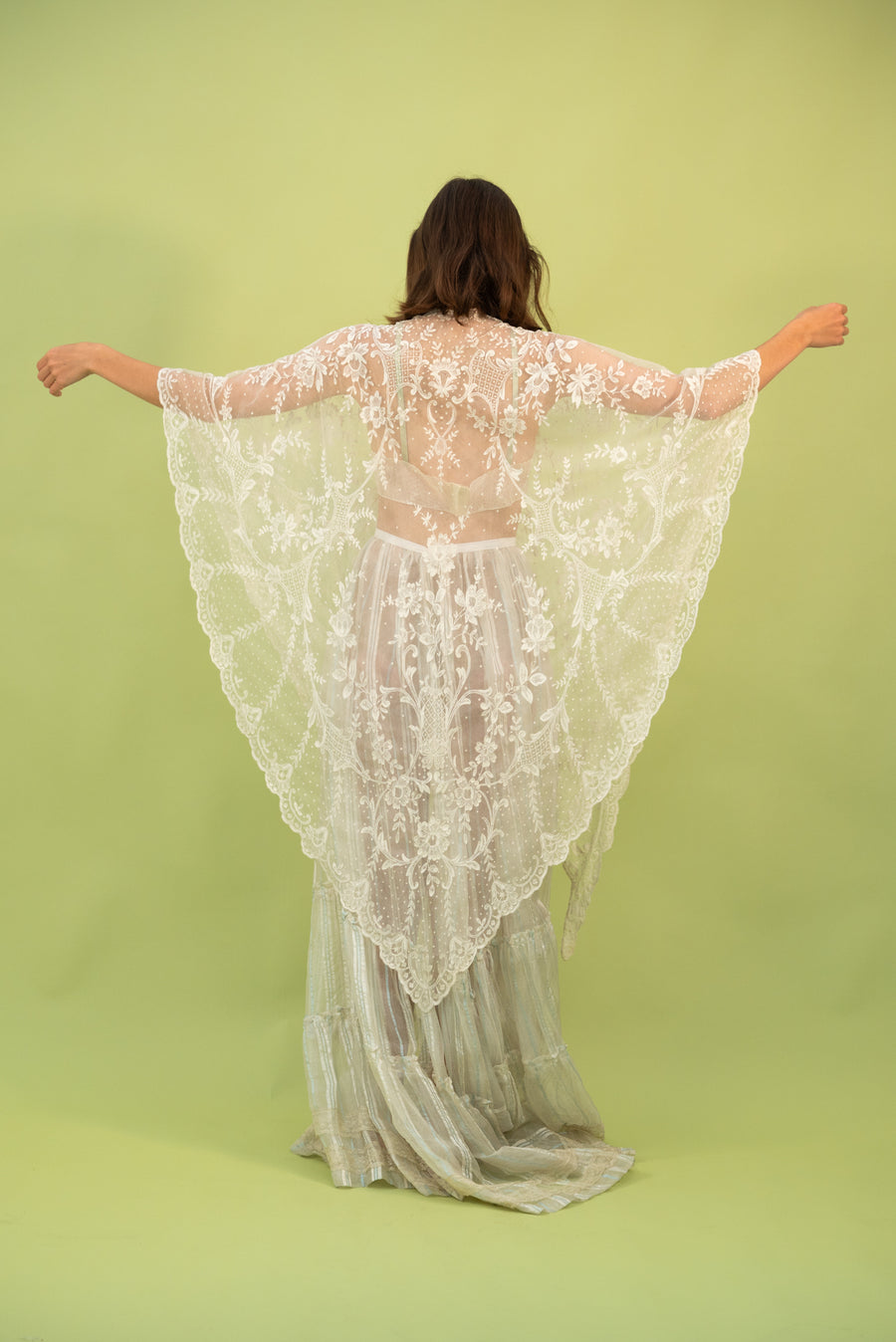1900s Oversized Ivory Tambour Embroidered Bobbinet Shawl