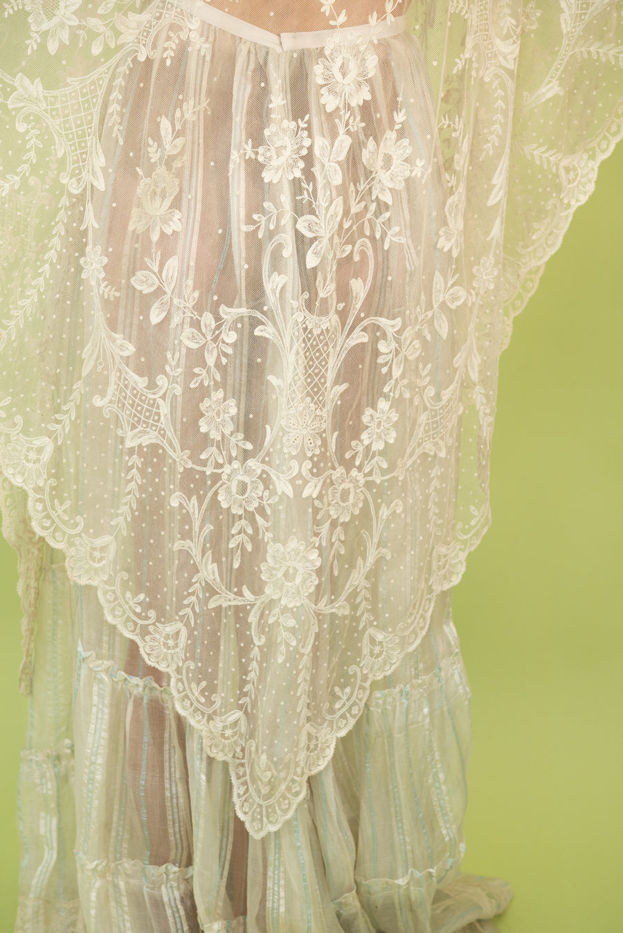1900s Oversized Ivory Tambour Embroidered Bobbinet Shawl