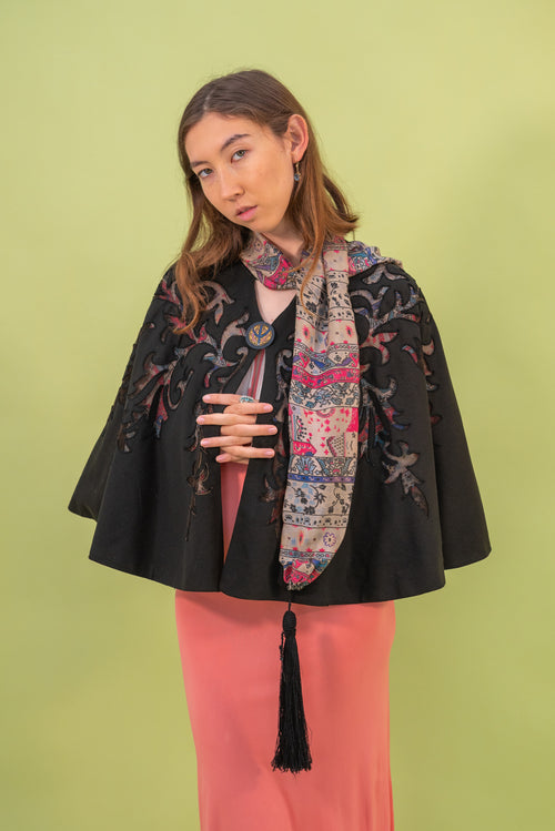 Edwardian Silk and Wool Cutwork Capelet [os]