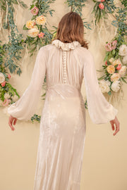 1930s Ivory Silk Velvet Balloon Sleeve Bridal Gown [xs/sm]