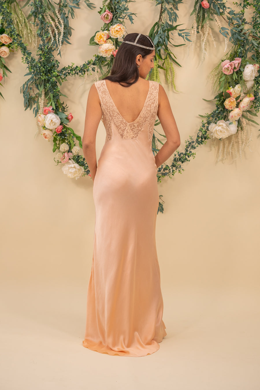 1930s Blush Silk Charmeuse Trained Gown [xs/sm]