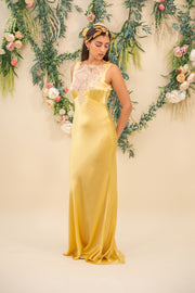 1930s Lemon Silk Trained Gown [xs/sm/med]