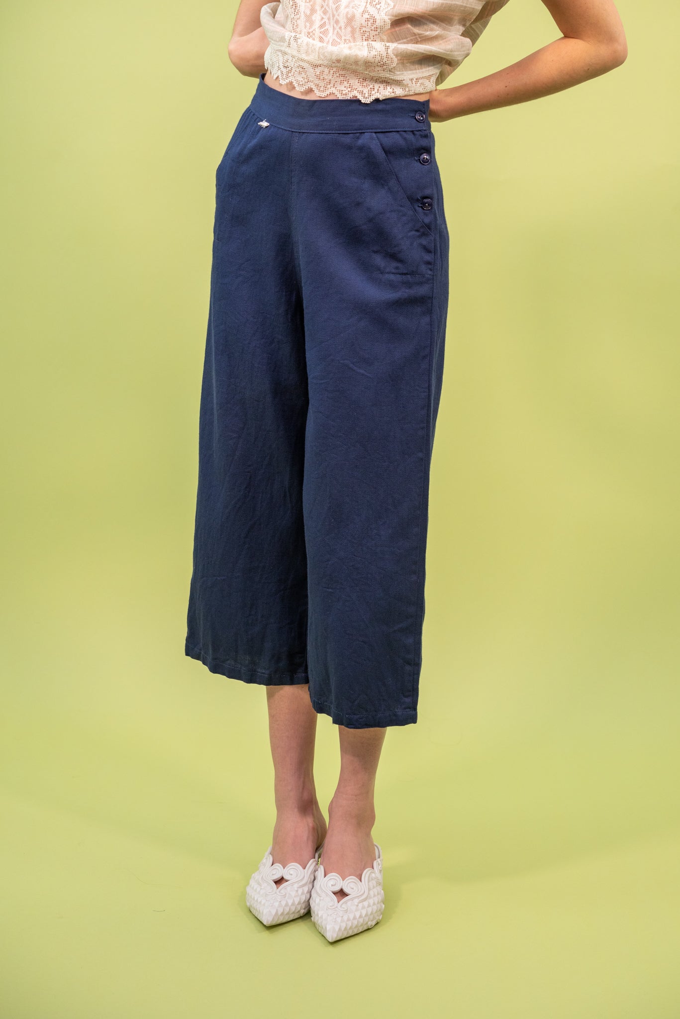 1930s Deadstock Cotton Twill Side Button Trousers [26] – Demetra Vintage