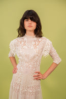 1910s Elaborate Lace Lawn Dress with Bauble Trim [xs/sm]