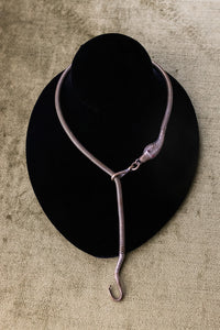 1920s Silver Wash Brass Snake Lariat with Ruby Eyes
