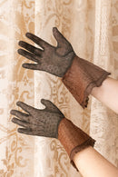 1930s Chocolate Mesh Sculptural Gauntlet Gloves