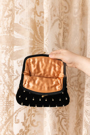 1940s Velvet Pearl + Rhinestone Clutch
