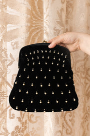 1940s Velvet Pearl + Rhinestone Clutch