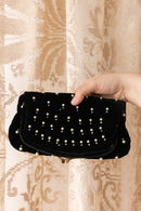 1940s Velvet Pearl + Rhinestone Clutch