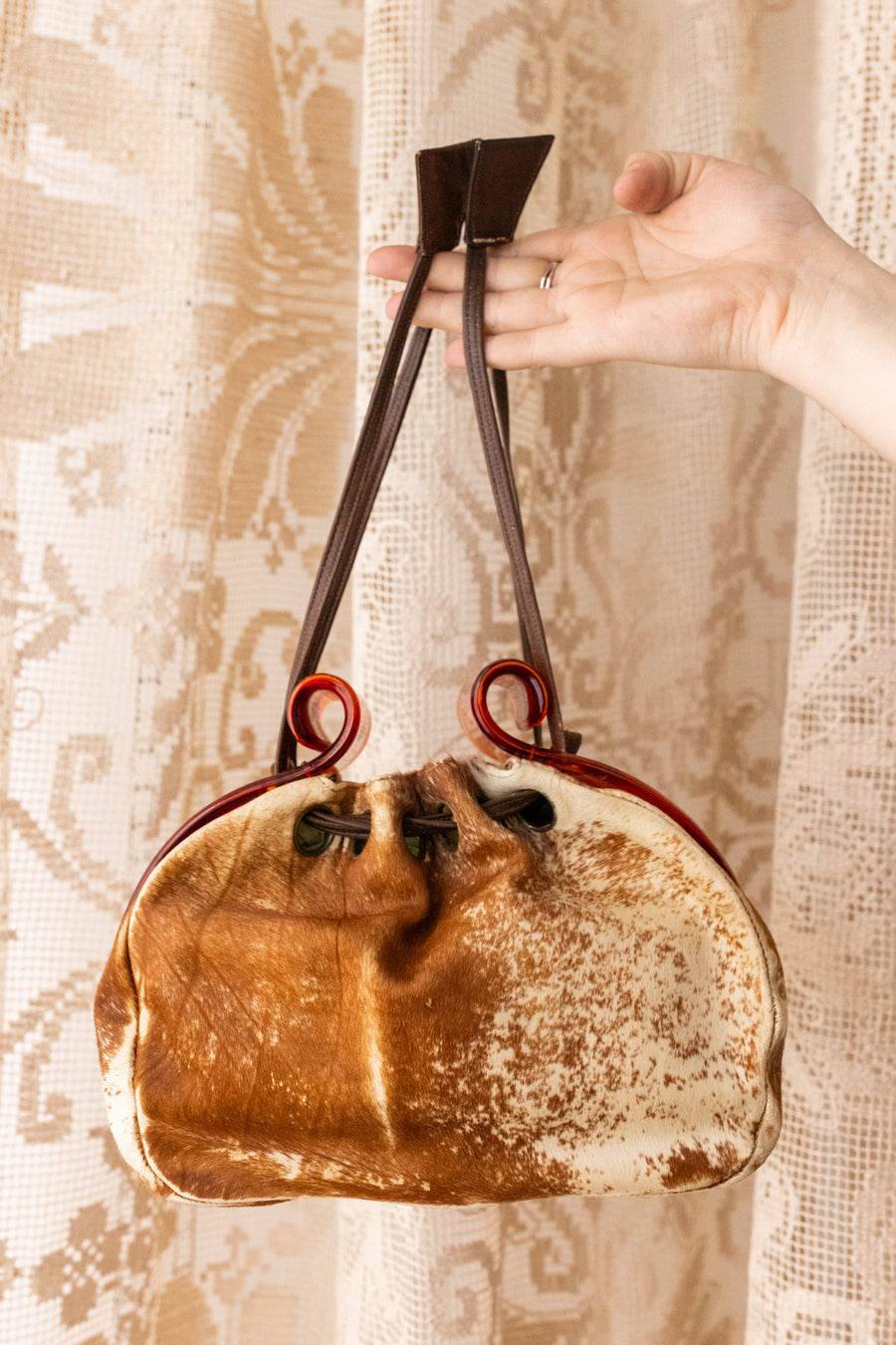 1940s Sculptural Lucite Cowhide Purse