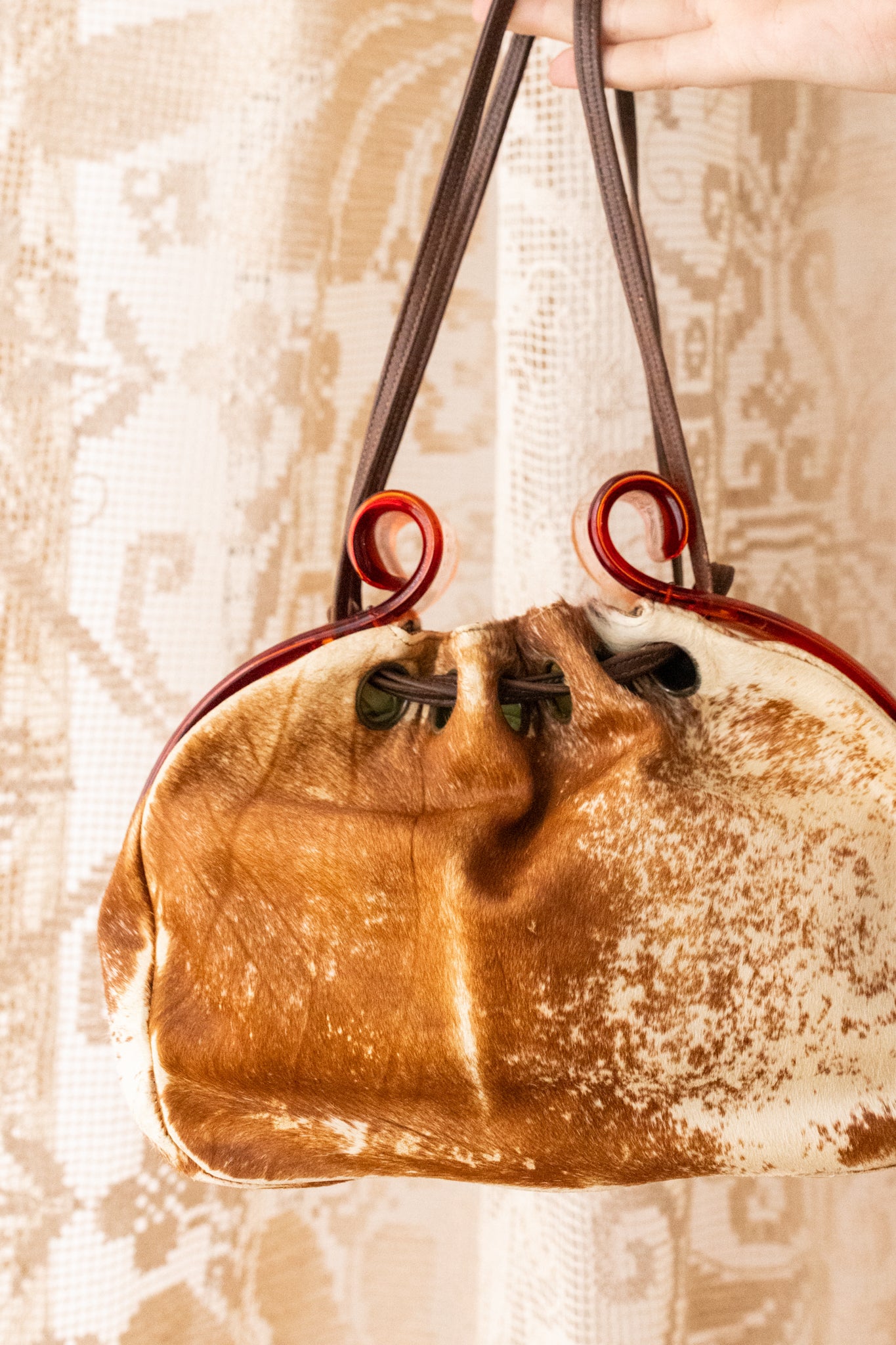 1940s Sculptural Lucite Cowhide Purse