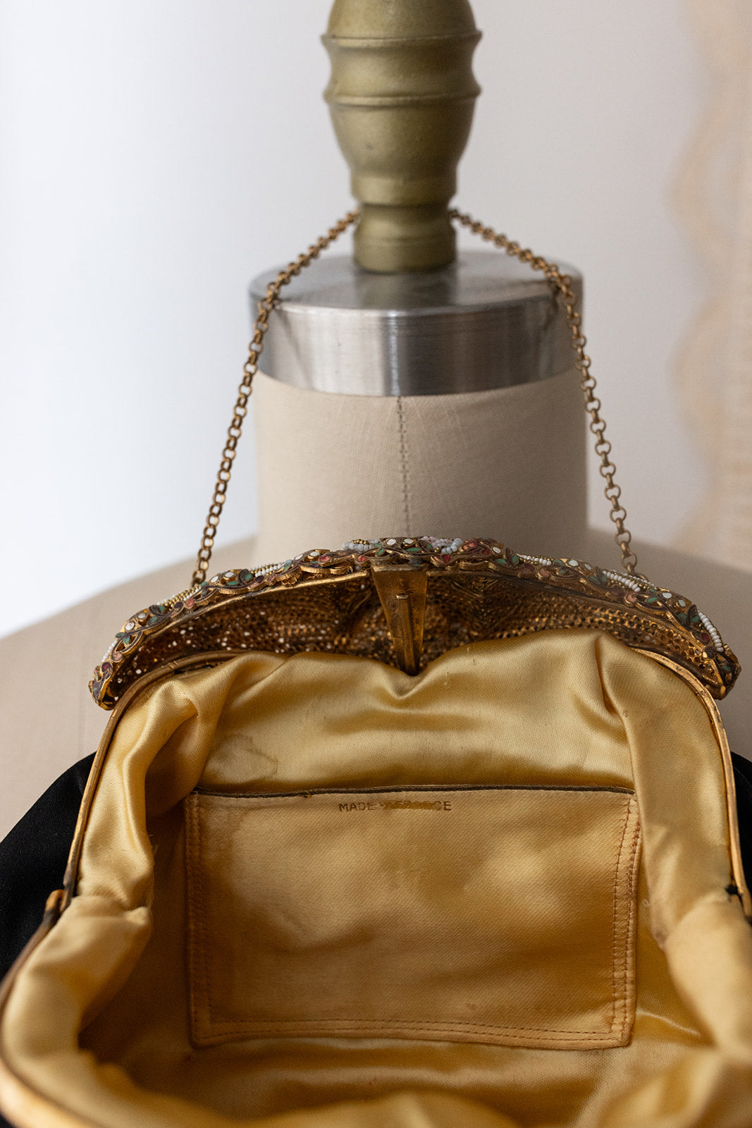 1930s Enamel Frame Point de Beauvais Silk Purse