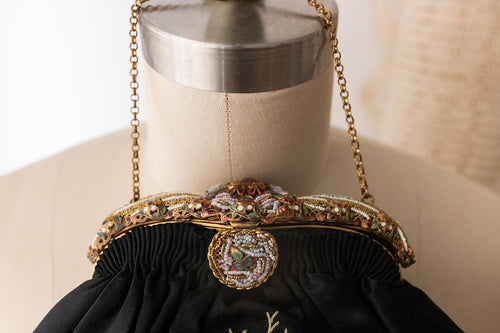 1930s Enamel Frame Point de Beauvais Silk Purse