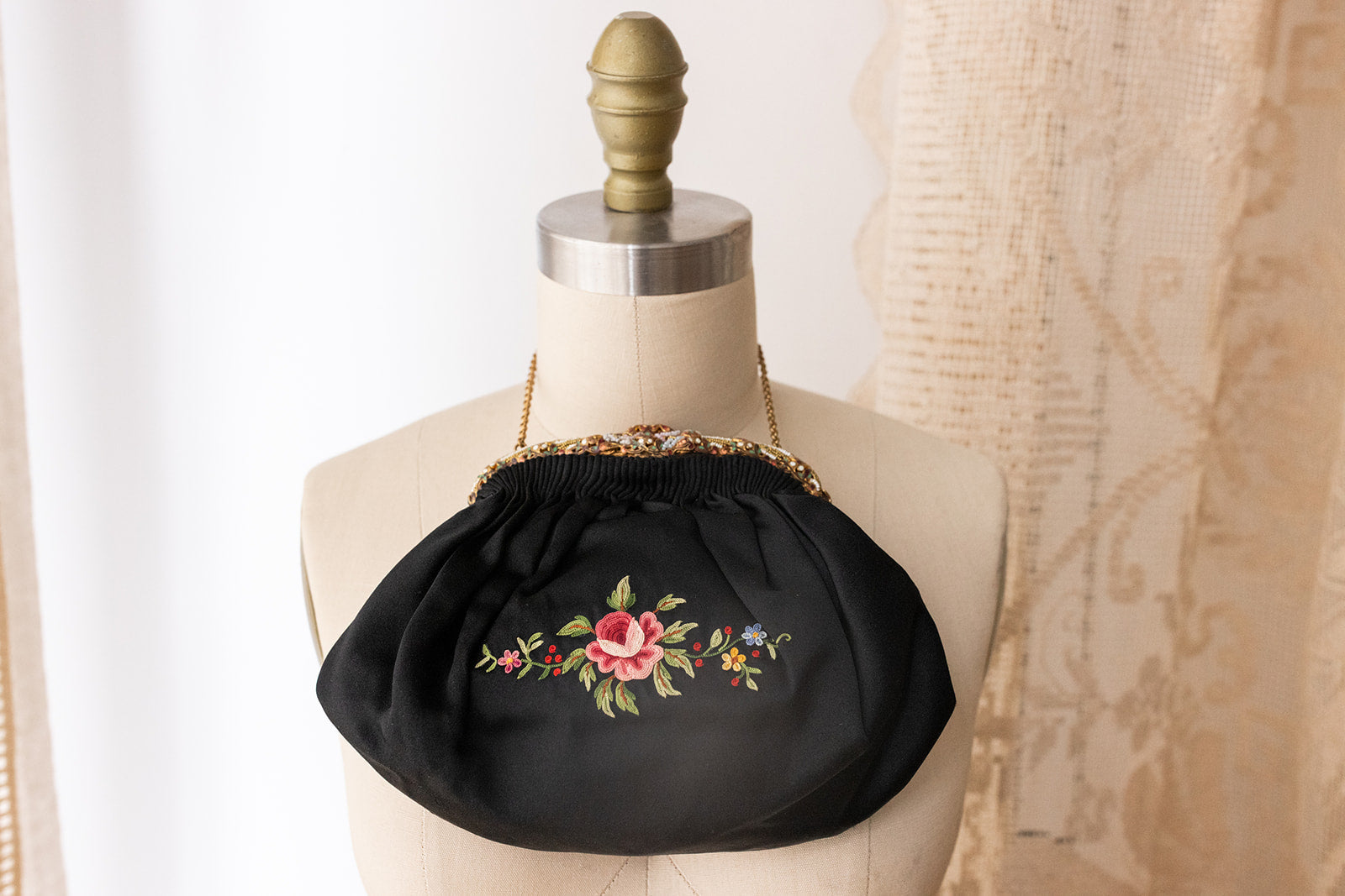 1930s Enamel Frame Point de Beauvais Silk Purse