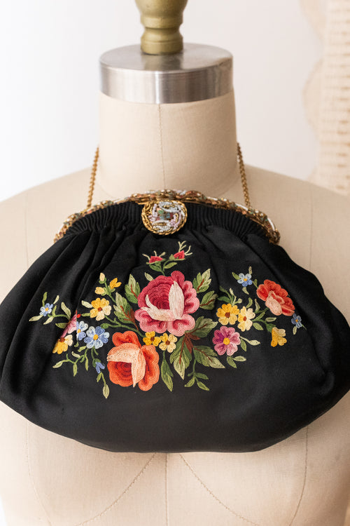 1930s Enamel Frame Point de Beauvais Silk Purse