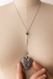 Edwardian Sterling Repoussé Heart Perfume Bottle Necklace