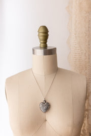 Edwardian Sterling Repoussé Heart Perfume Bottle Necklace