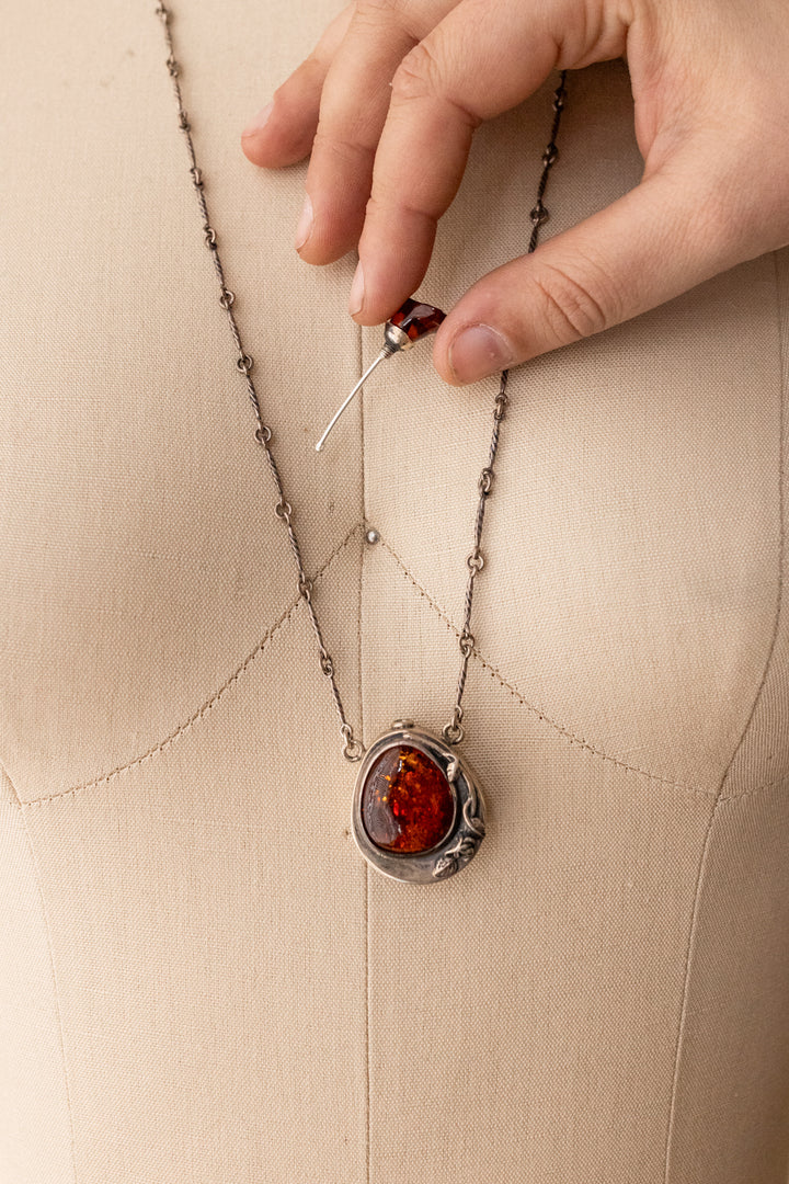 Handmade Sterling Amber Perfume Bottle Necklace