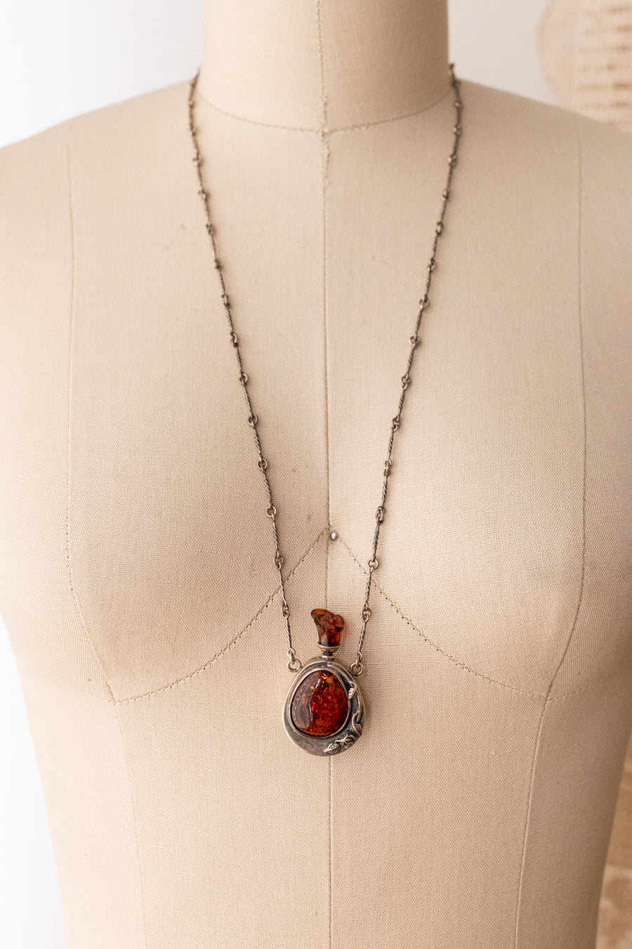 Handmade Sterling Amber Perfume Bottle Necklace