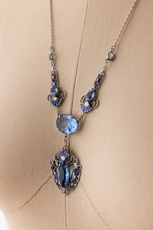 1920s Sterling Blue Paste + Enamel Necklace