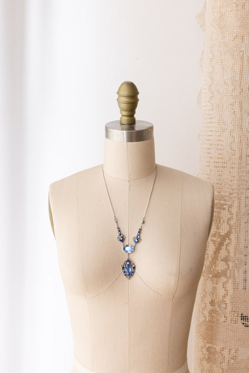 1920s Sterling Blue Paste + Enamel Necklace