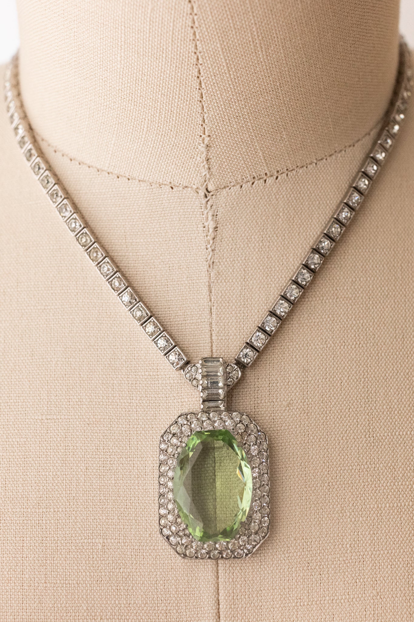 1930s OTIS Sterling Green Paste Necklace