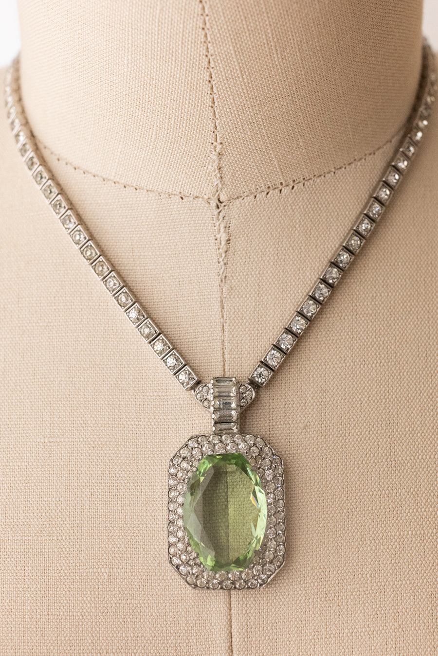 1930s OTIS Sterling Green Paste Necklace