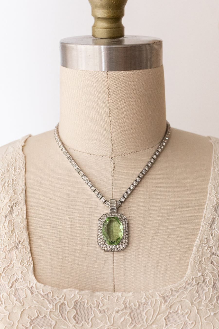 1930s OTIS Sterling Green Paste Necklace