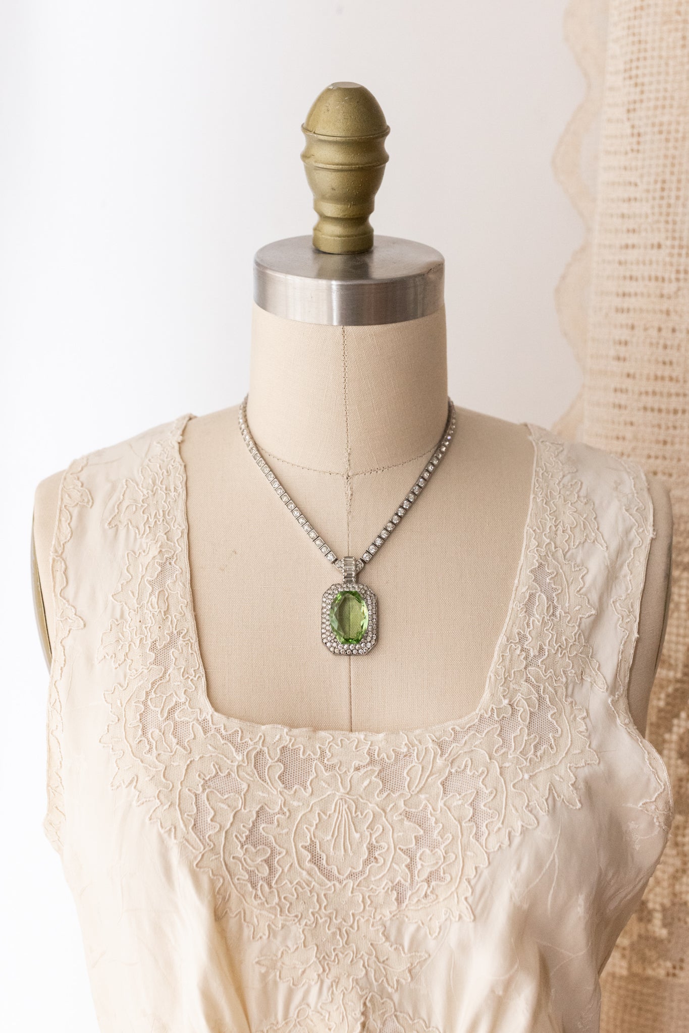 1930s OTIS Sterling Green Paste Necklace